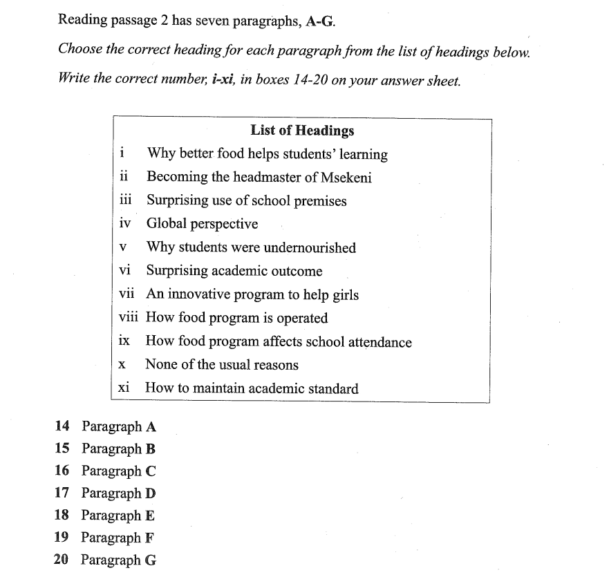 Mô tả dạng bài Matching Headings