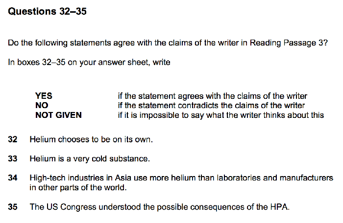 Mô tả dạng câu hỏi Yes/No/Not Given