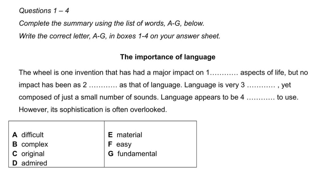 Ví dụ mô tả dạng bài Gap Filling IELTS Reading điền từ có cho sẵn đáp án