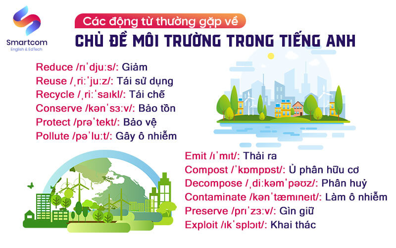 động từ thường gặp trong tiếng anh về môi trường