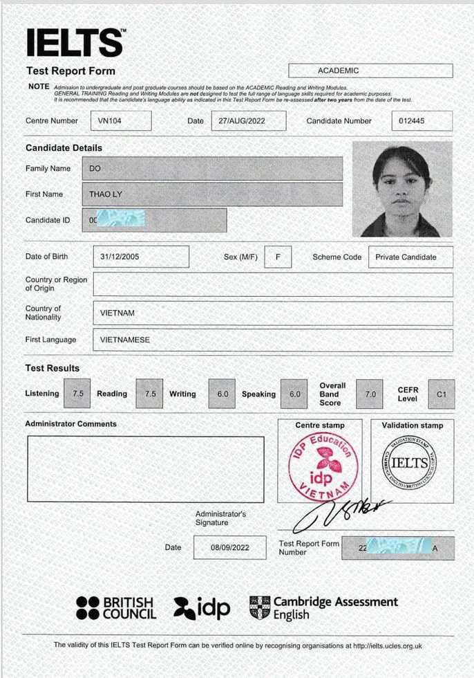 Dõ Thảo Ly IELTS 7.0 1