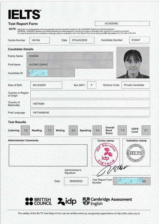 Hoàng Huong Giang IELTS 7.0 1