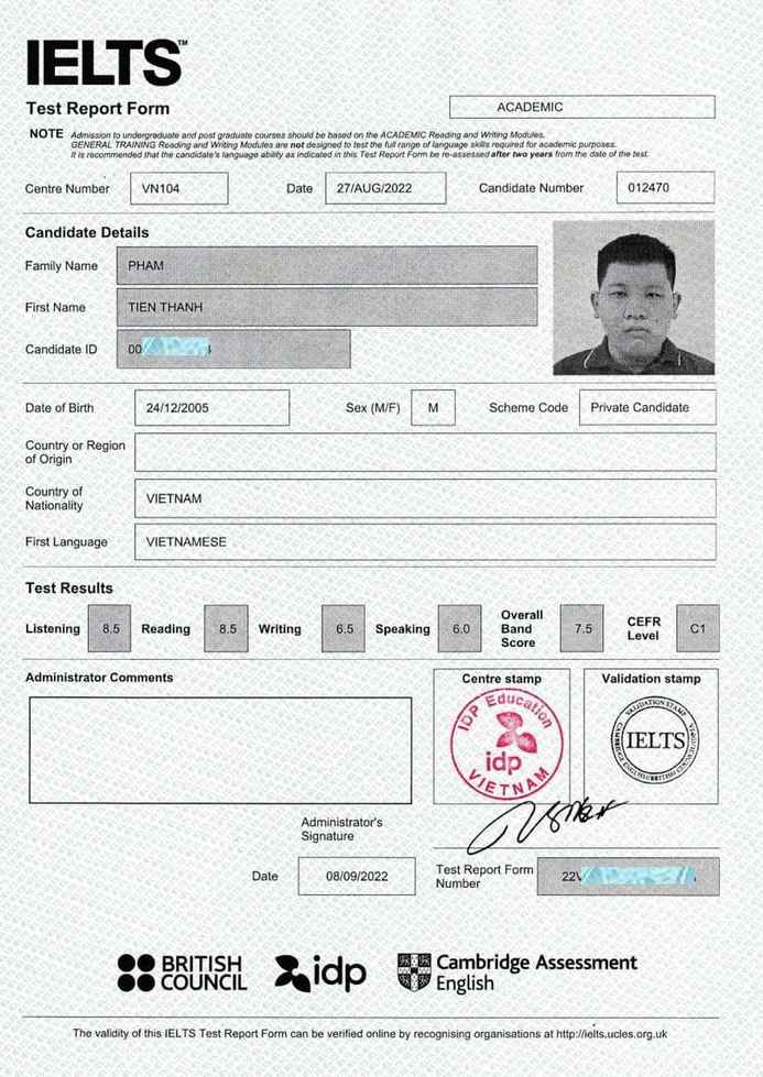 Phạm Tién Thành IELTS 7.5 1